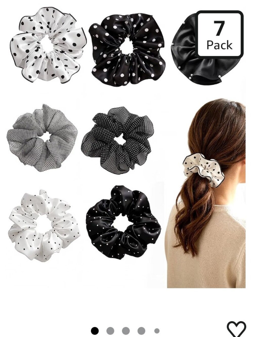 7 PCS 7.9 Inches Oversized Satin Scrunchies with Pearl and Polka Dot